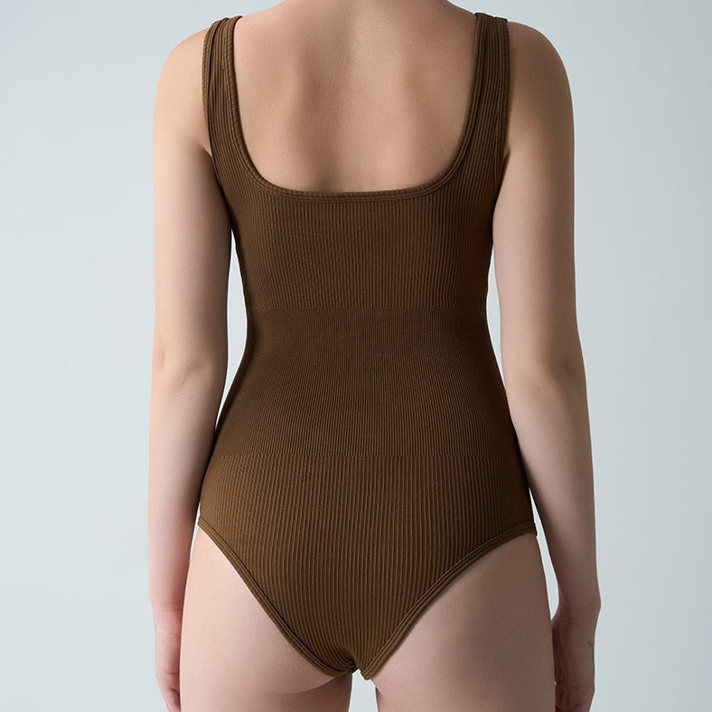 Freedombeauty | U-neck nude feeling breathable abdomen and hip lift thread triangle onesie, high elastic skin-friendly sports fitness yoga practice clothes