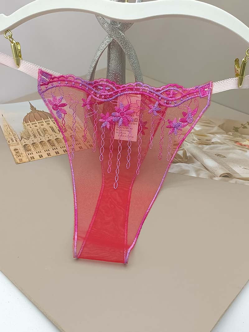 FREEDOMBEAUTY | Sexy low waist seduction lace perspective hollow women's thong transparent red mesh embroidery sexy cross-border
