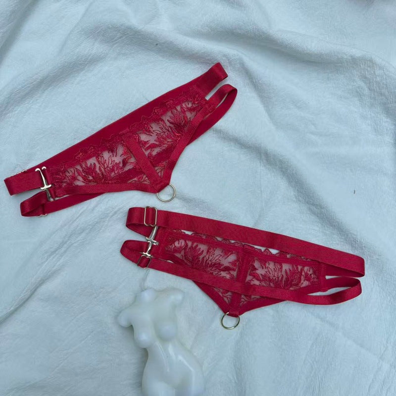 FREEDOMBEAUTY | FQ287234 Embroidery Underwear Set Series Mesh Perspective Sex Underwear Waist Women's Nightdress Cross-border Black