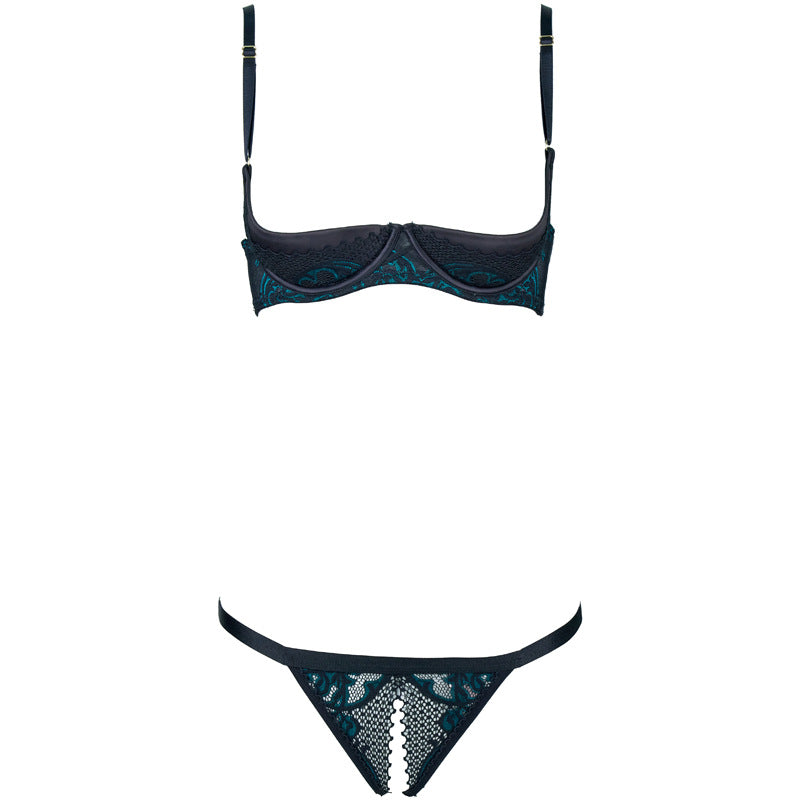 FREEDOMBEAUTY | FQ2836M210 quarter chest cup two-color lace cross strap sexy lingerie set women free