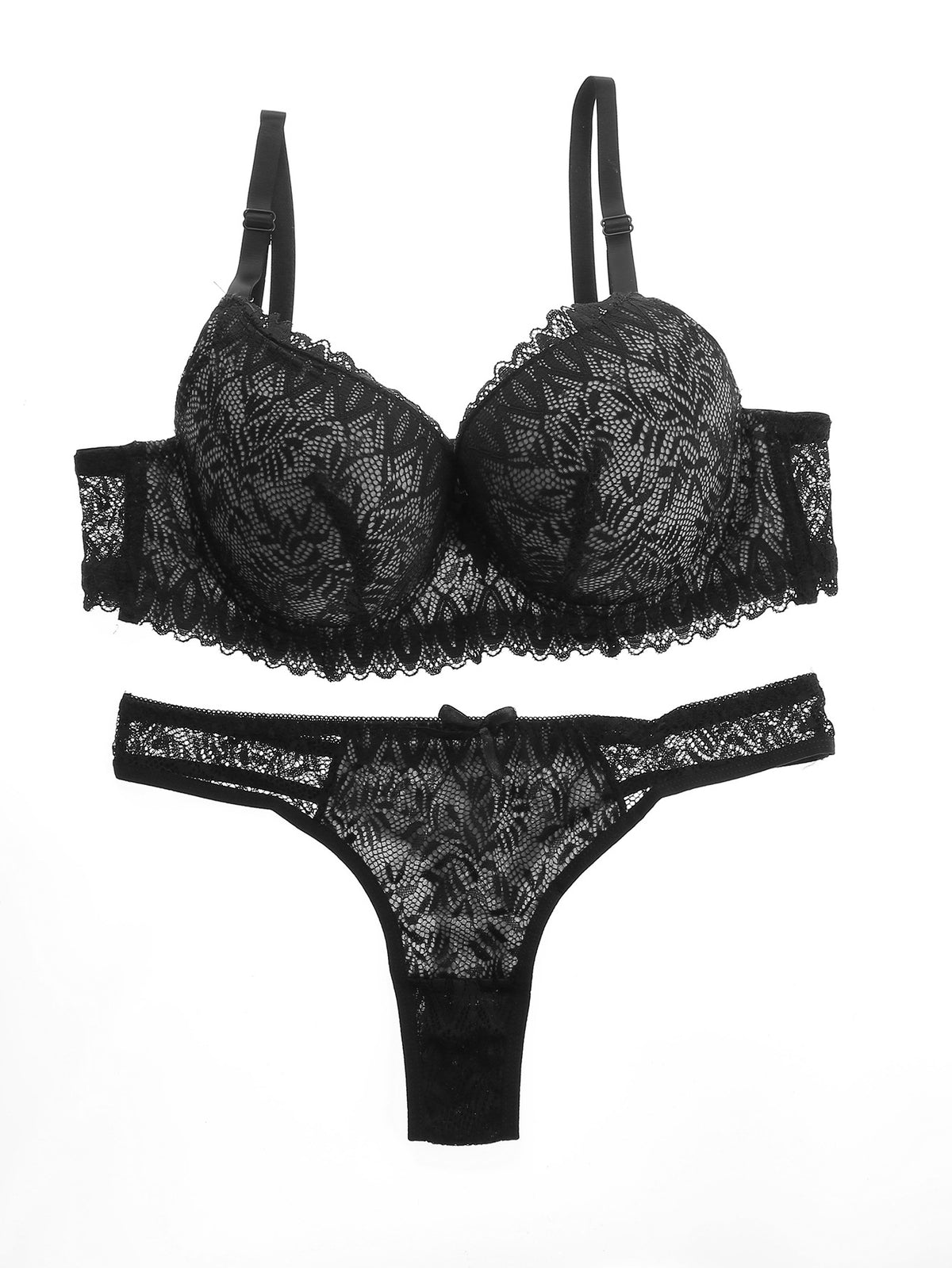 FREEDOMBEAUTY | Women's Lace Bra Set Breathable Black Contrasting Underwear Panties Breast Belt Chest Pad Thin Mold Cup Sexy Thin