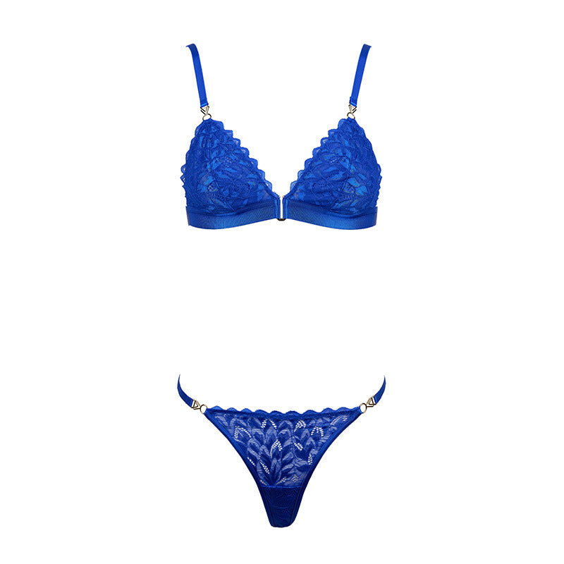 Freedombeauty | FQ2842 neck gold chain lace triangle cup bralette low waist thong French pure desire underwear set