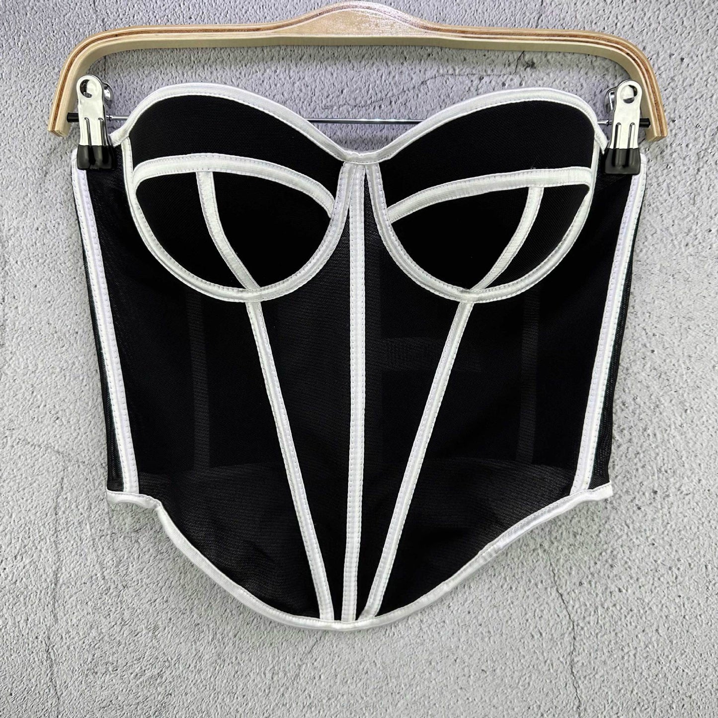 FREEDOMBEAUTY | European and American style hot-selling new mesh small vest sling retro slim and breathable temperament fishbone breast cup top women