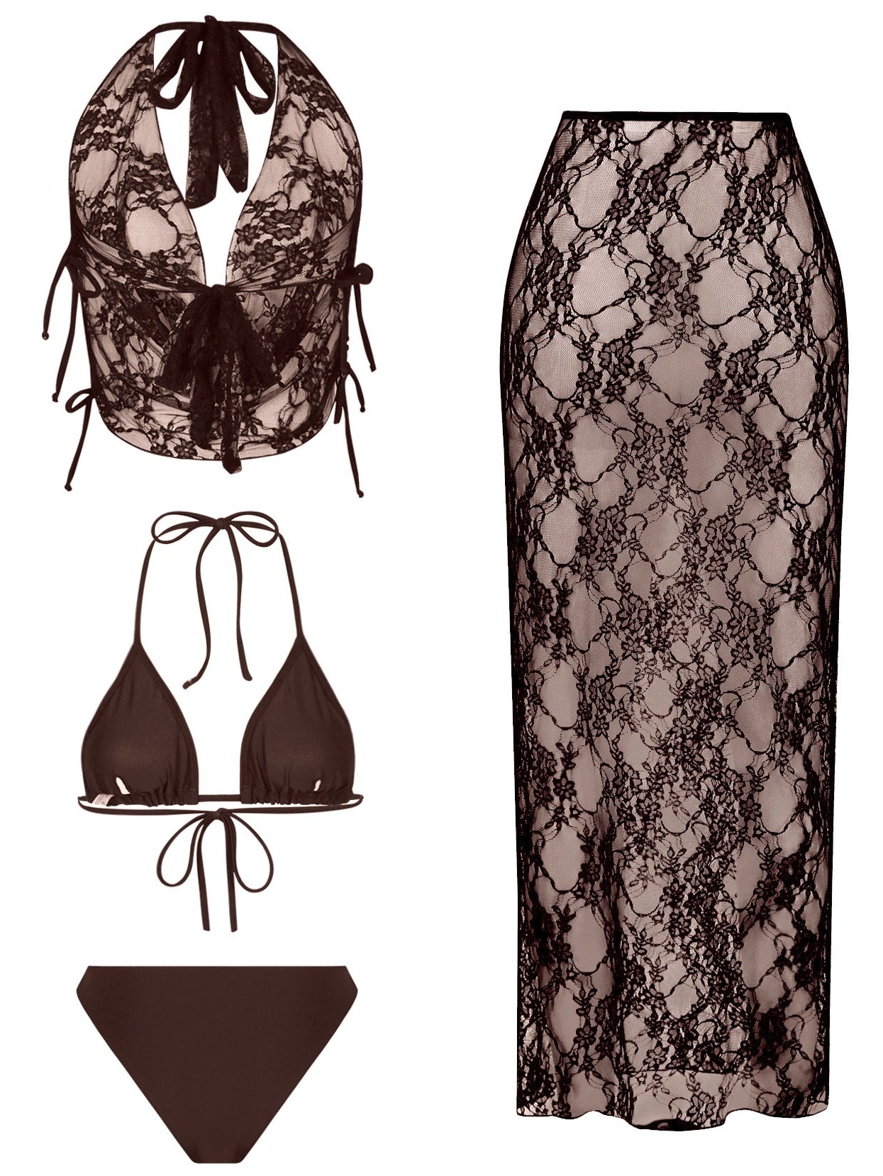 FREEDOMBEAUTY | New swimsuit women's sexy lace three-piece swimsuit women's bikini neck blouse vacation swimsuit