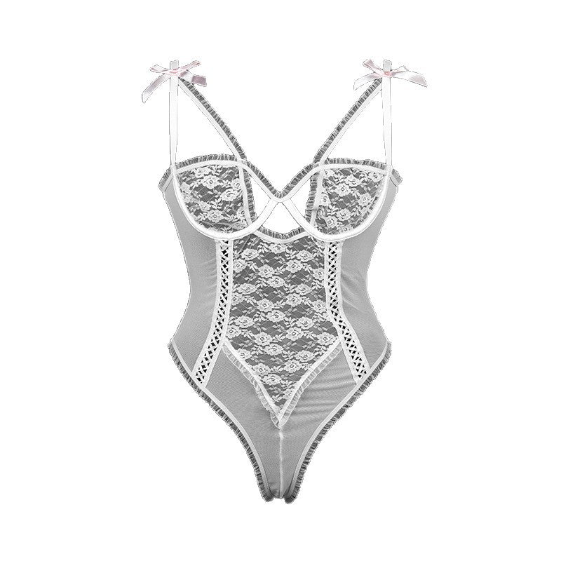FREEDOMBEAUTY | FQ2817 fungus root steel tray lace mesh yarn free open file women's sex onesie cross-border sexy European and American