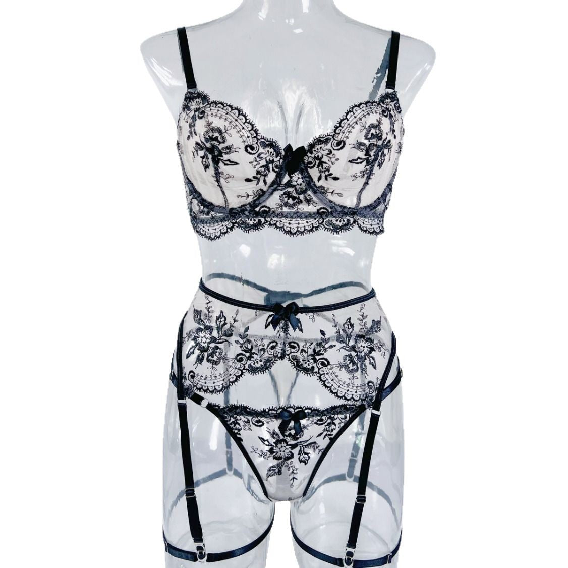 FREEDOMBEAUTY | Bra mesh embroidery perspective seduction comfortable close-fitting lingerie suit women