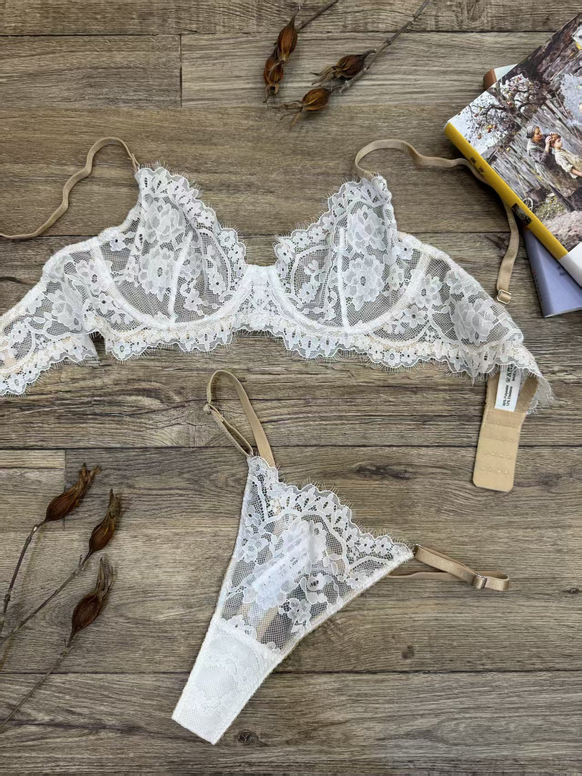 FREEDOMBEAUTY | French lace underwear sponge-free sexy bra foreign trade big breasts small gathering bra set Lingerie