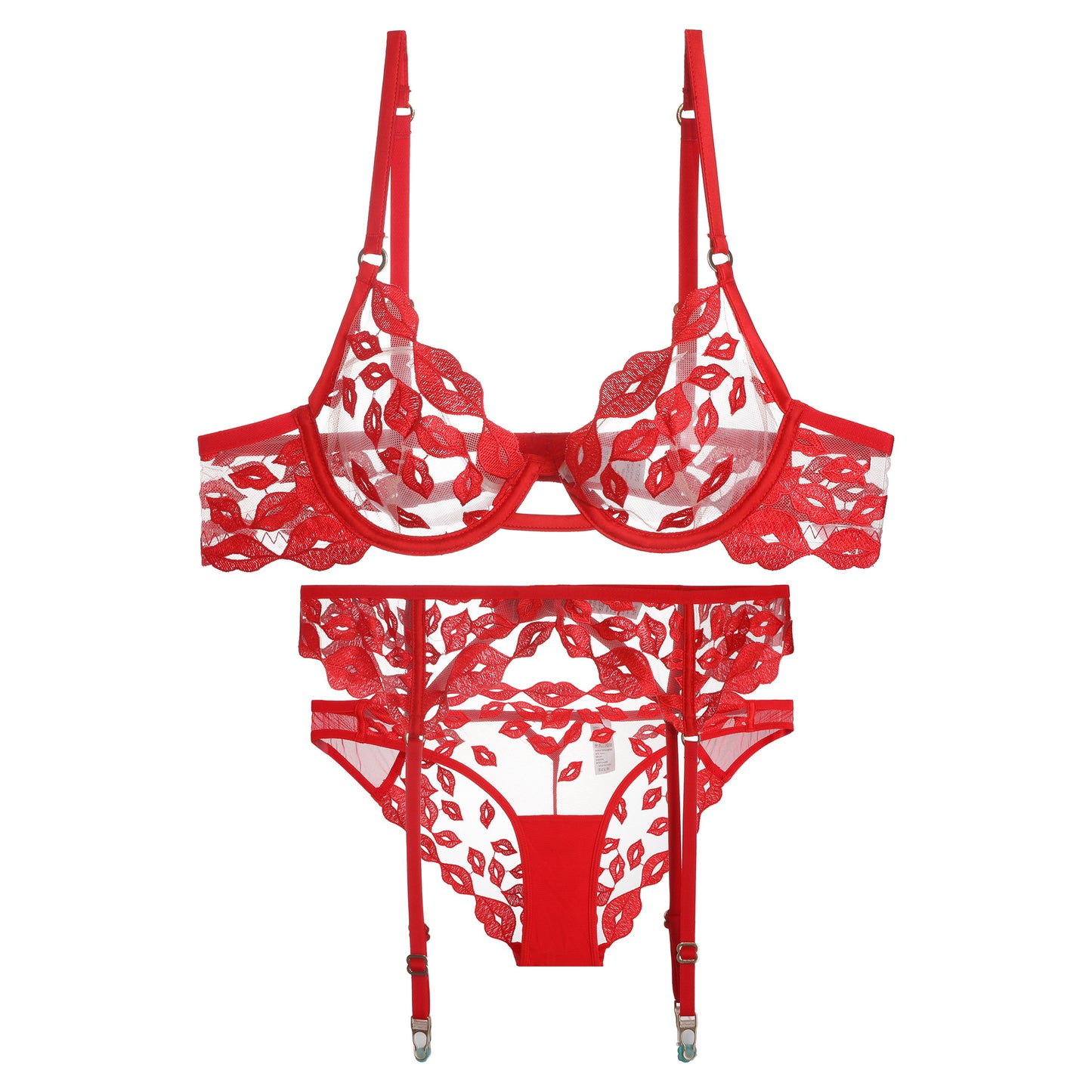 FREEDOMBEAUTY | New environmentally friendly recycled material European and American cross-border sexy bra women's suit red lip Valentine's Day underwear panties thong
