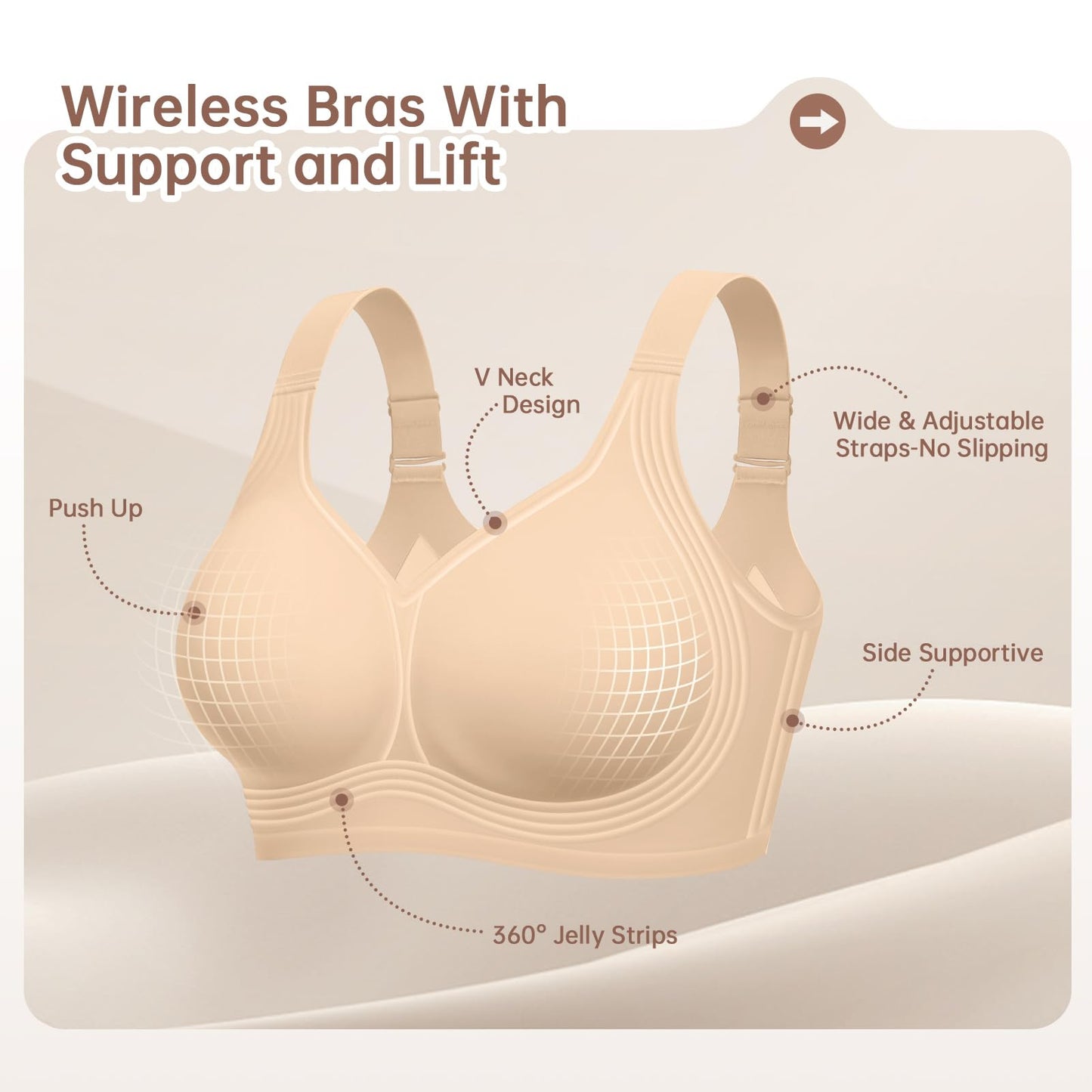 FREEDOMBEAUTY | Export Soft Support Large Bust Bra for Women, Seamless, Thin, Wireless, Push-Up Comfortable Full-Size Girl Jelly Bra