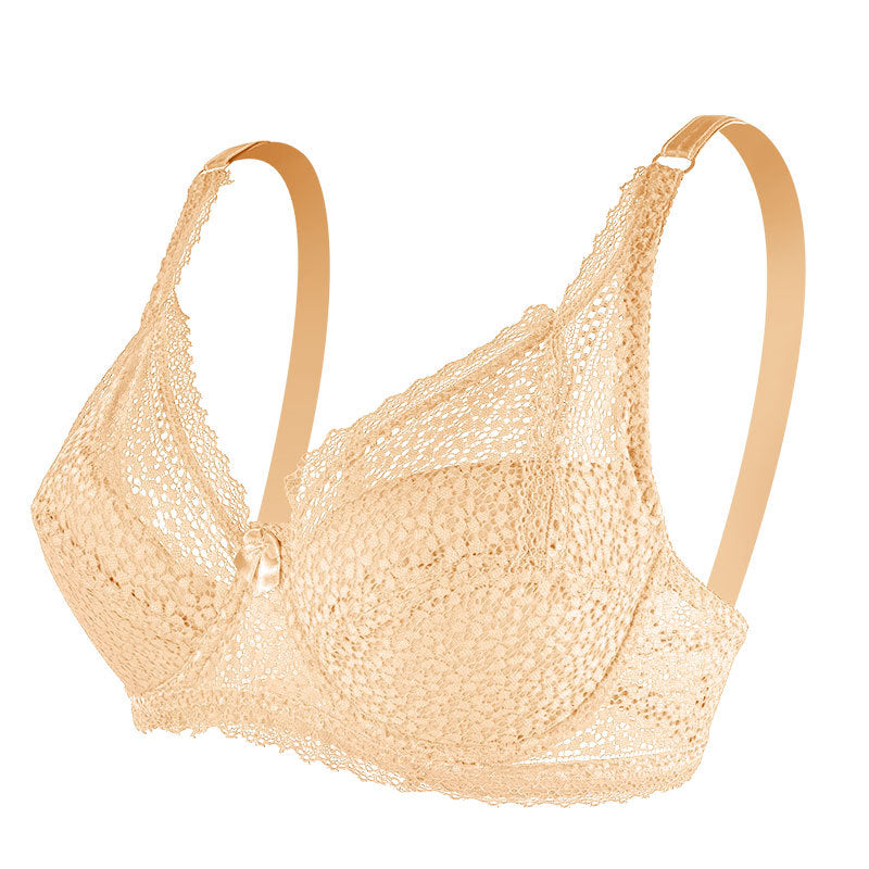 Freedombeauty | European and American style big breasts show small large size lace underwear women's summer thin collection no steel ring bra zero bondage bra
