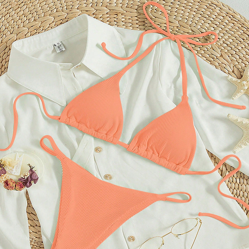 FREEDOMBEAUTY | Lace-up bikini swimsuit women 2025 new European and American sexy beach bikini hot spring swimsuit