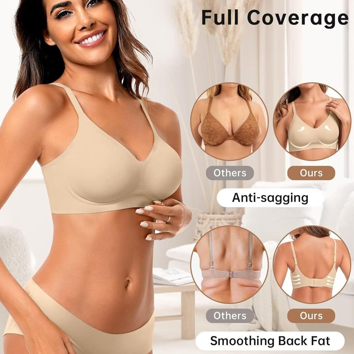 FREEDOMBEAUTY | Vertvie Women's Seamless Bra Wireless Comfort, Folds Up Like Butter, Soft for All Girls