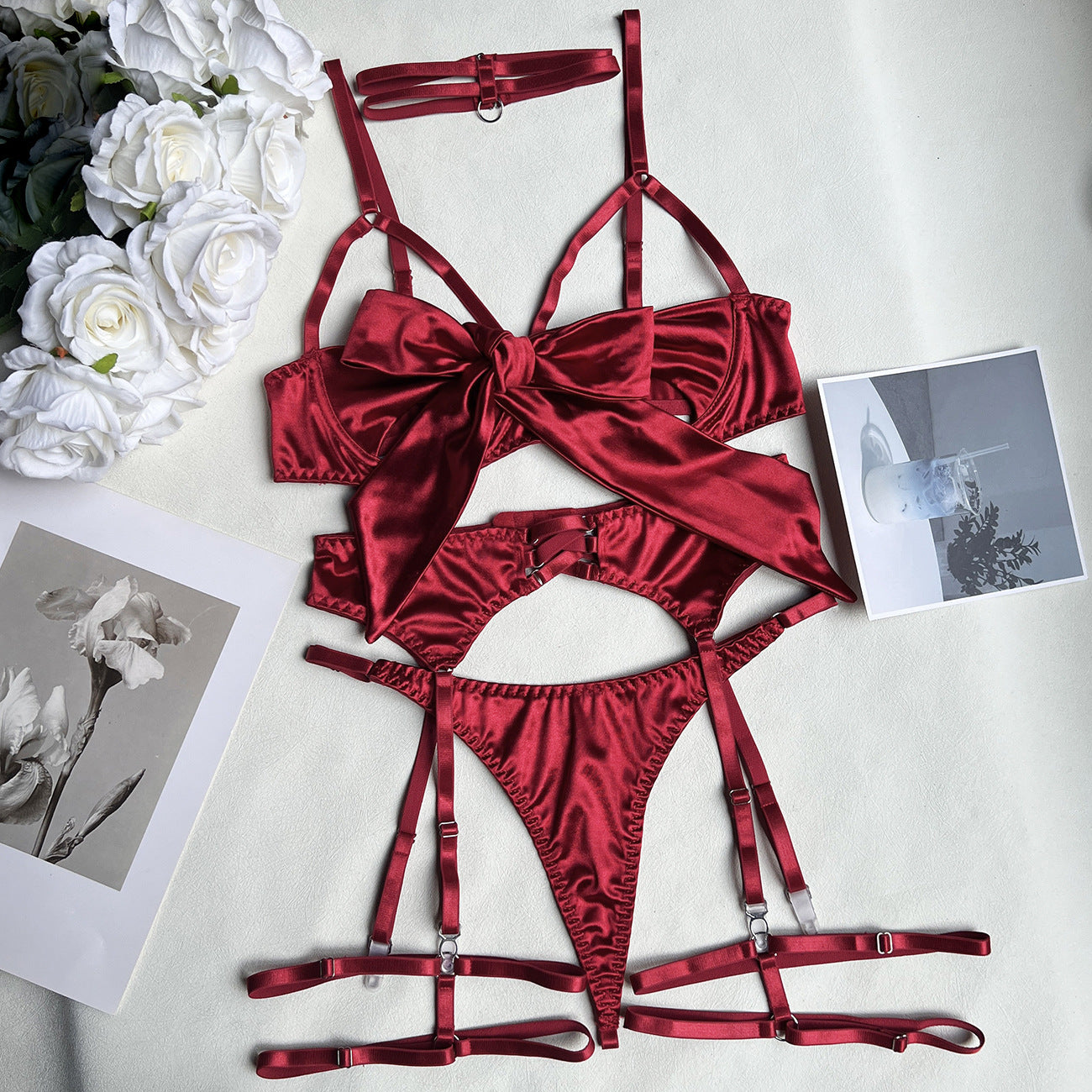 freedombeauty|Hot Selling Lingerie Sexy Satin Perspective Kit