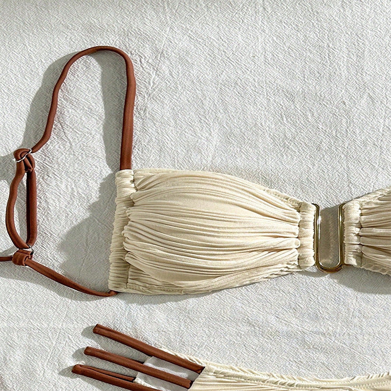 FREEDOMBEAUTY | 2025 new European and American color matching sexy lace-up bikini swimsuit women's three-point beach hot spring swimsuit