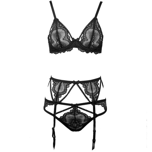 Freedombeauty | FQ2639M180 with steel rim black lace hollow sexy bra set women's thin cup garter quality hollow pants