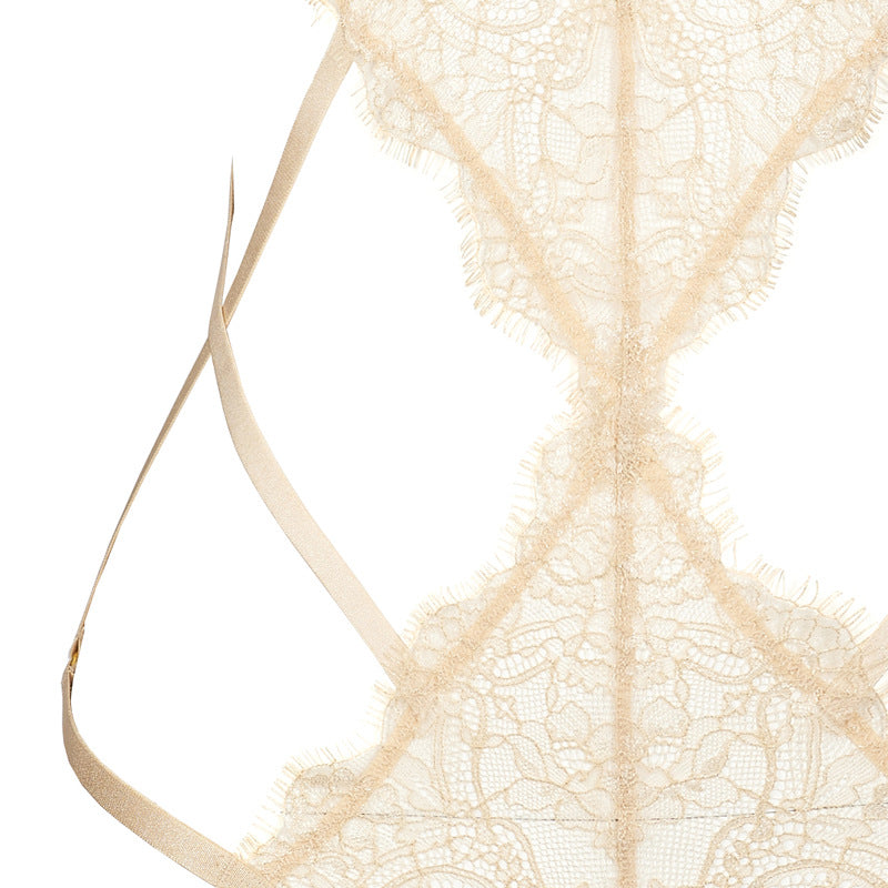 Freedombeauty | FQ2730 champagne gold bronzing back onesie bundled perspective hollowed-out lace sexy hip fun Europe and America