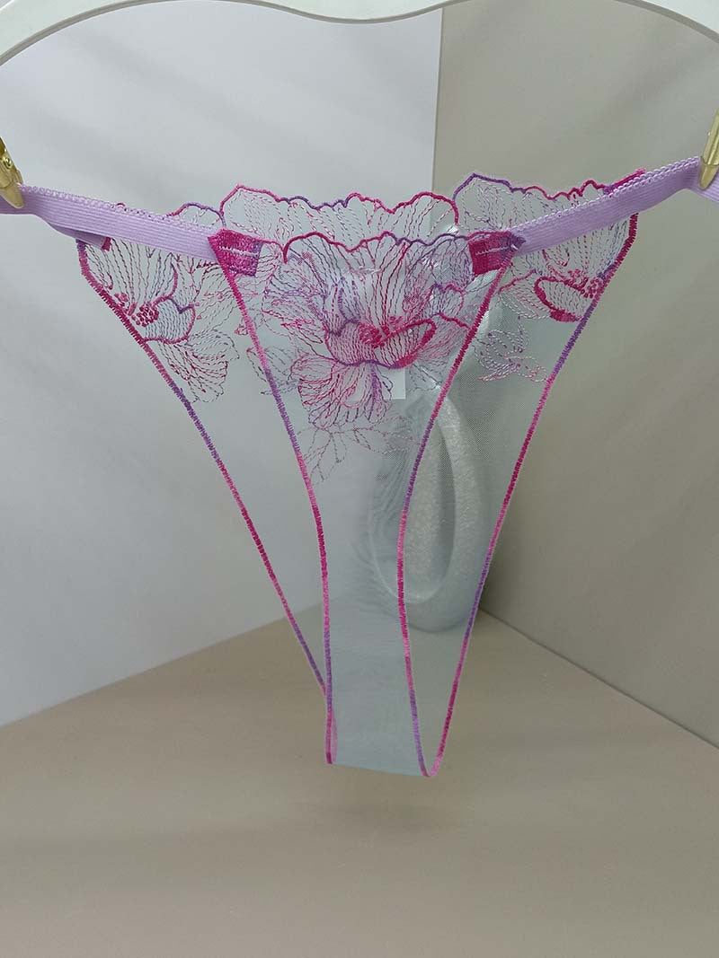 FREEDOMBEAUTY | Sexy breathable hollow women's sex thong transparent light mesh embroidery flower embroidery cross-border
