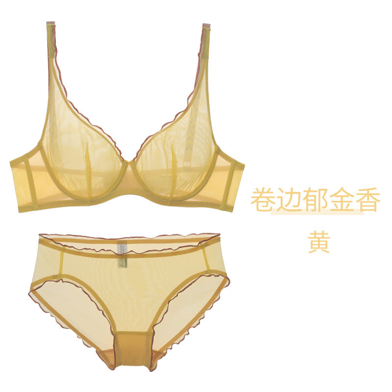FREEDOMBEAUTY | mesh set soft steel ring bra large chest small breathable thin atmosphere underwear set bra