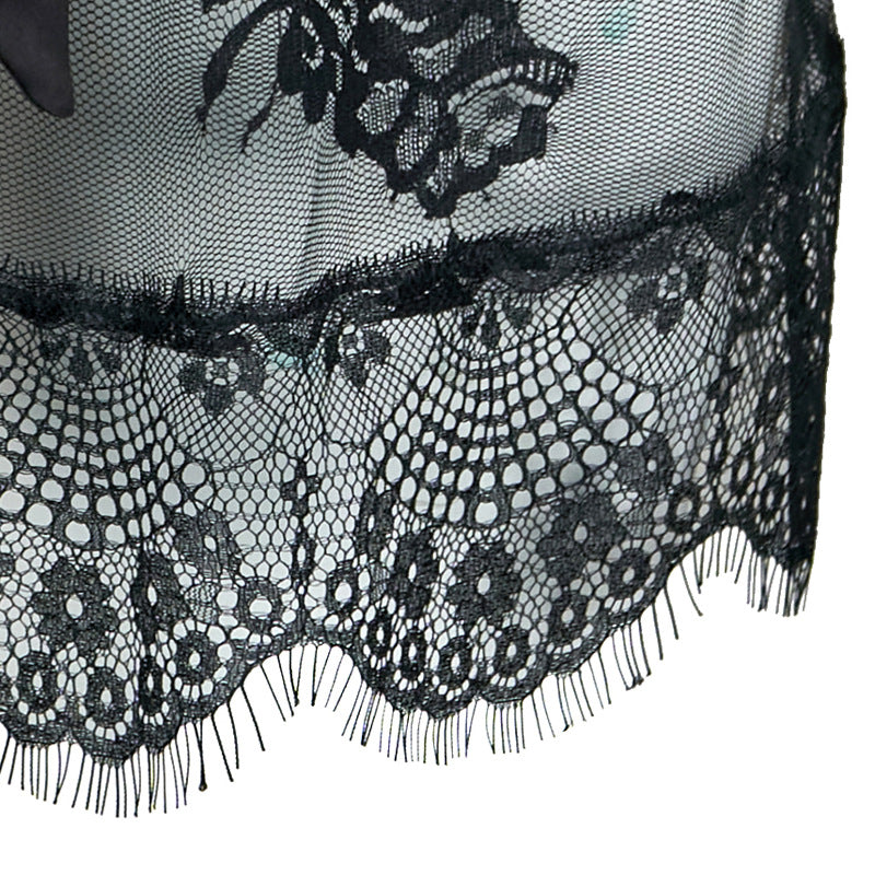 FREEDOMBEAUTY | FQ2834 Nylon lace eyelashes black perspective temptation medium sleeve private nightgown women cross-border European and American black