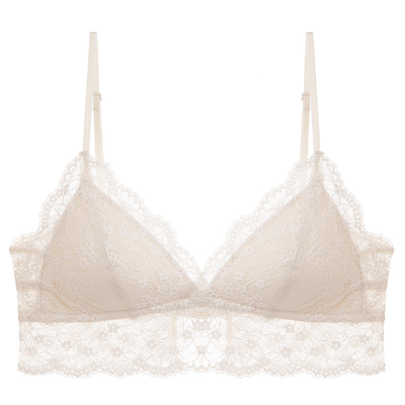 FREEDOMBEAUTY | Summer Sexy Lace Underwear Women's French Thin Thin Shoulder Strap Underwear Triangle Cup Steel Rim Free Bra Set