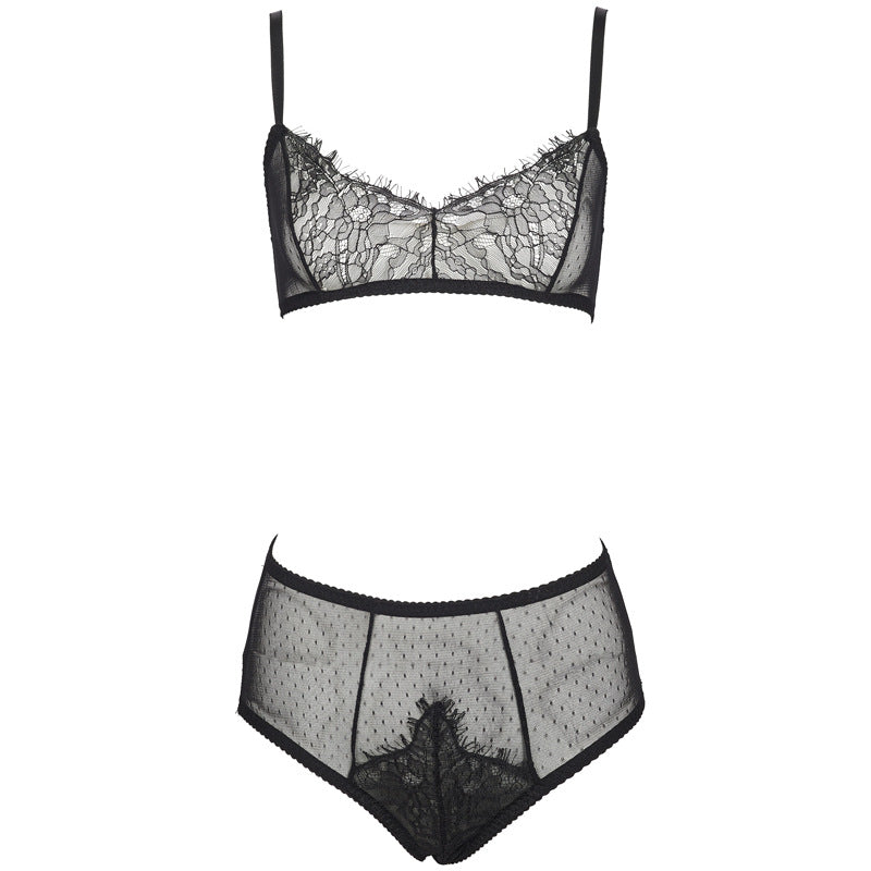 Freedombeauty | FQ2728M187 eyelash lace rimless ultra-thin polka dot mesh high-waisted underwear set