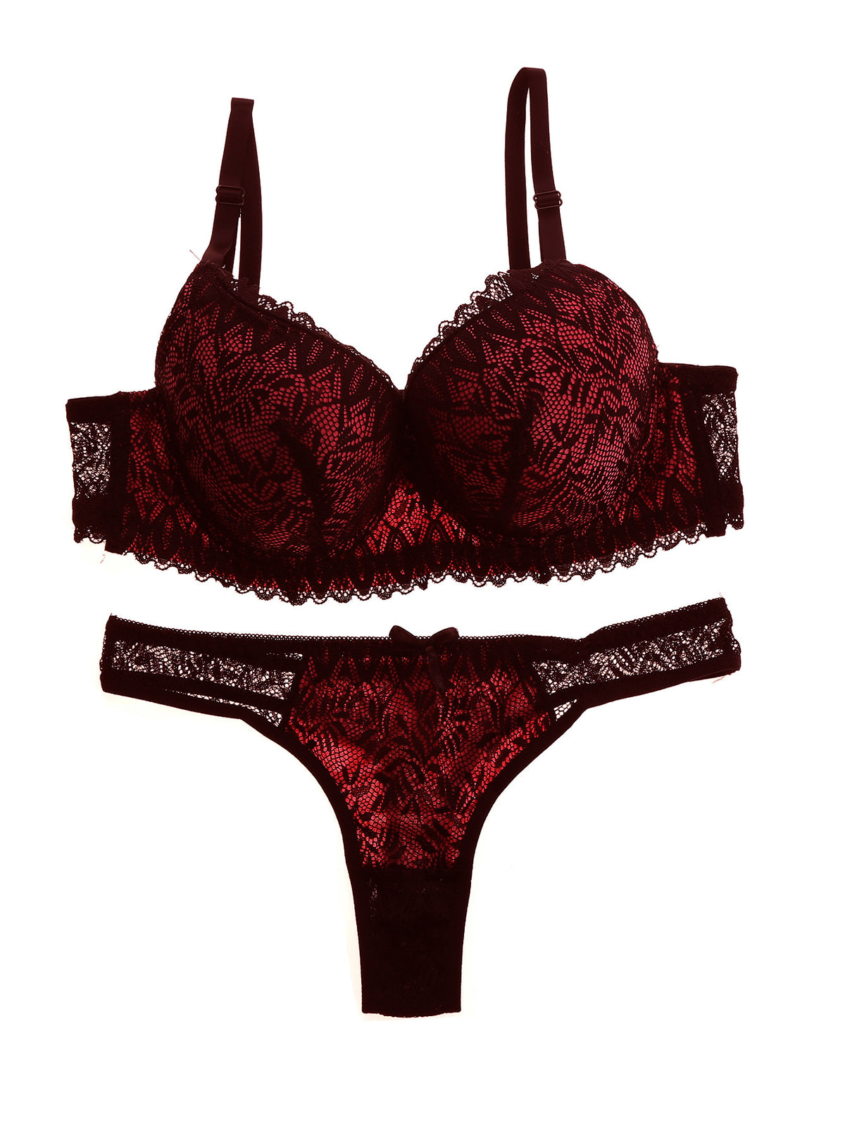 FREEDOMBEAUTY | Women's Lace Bra Set Breathable Black Contrasting Underwear Panties Breast Belt Chest Pad Thin Mold Cup Sexy Thin