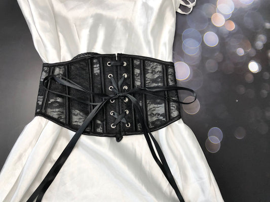 Freedombeauty | 16cm glue bone short lace mesh yarn with rear strap waist Lolita fishbone waist seal