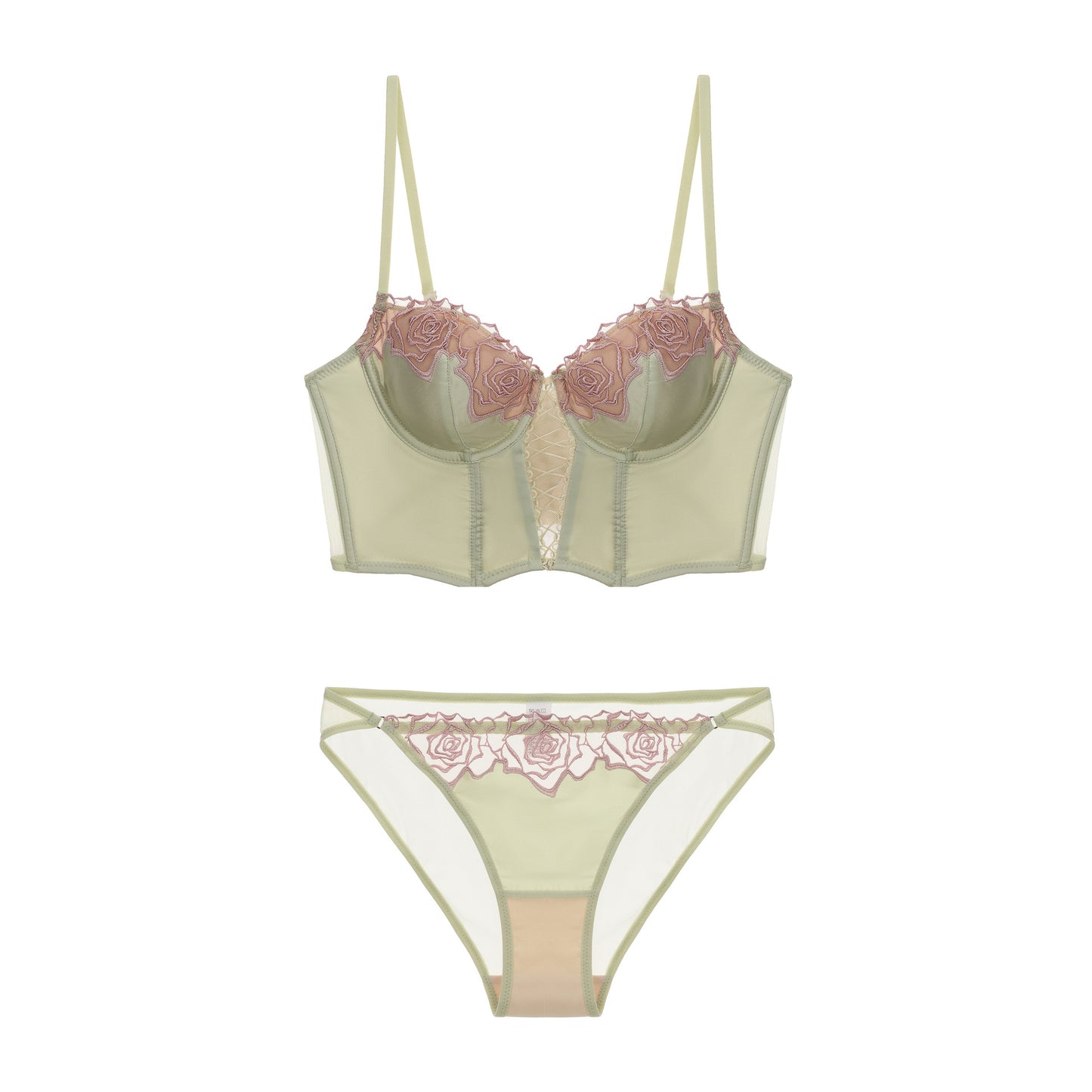 FREEDOMBEAUTY | Retro rose fish bone bra vest European and American waist underwear shaping gathering French long thin bra set women
