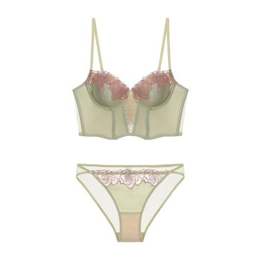 FREEDOMBEAUTY | Retro rose fish bone bra vest European and American waist underwear shaping gathering French long thin bra set women