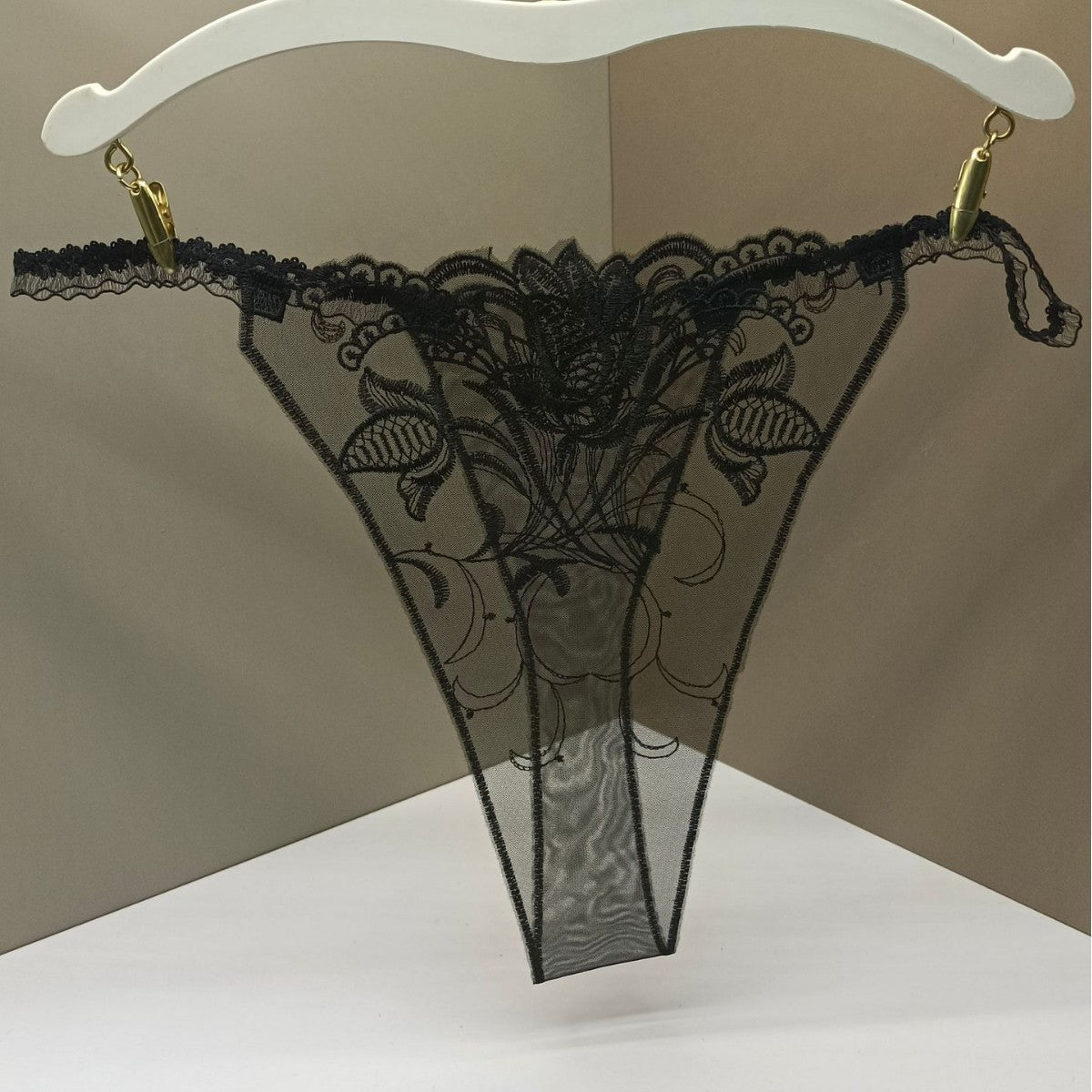 FREEDOMBEAUTY | Sexy transparent women's thong perspective open crotch hollow sex fun rose flower embroidery color matching cross-border