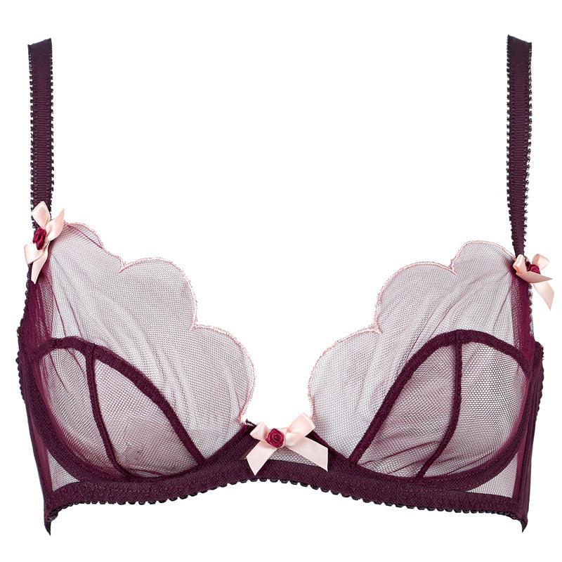 Freedombeauty | FQ2837 Fuchsia embroidered AP underwear steel rim tulle big chest underwear sexy European and American suit cross-border sex woman