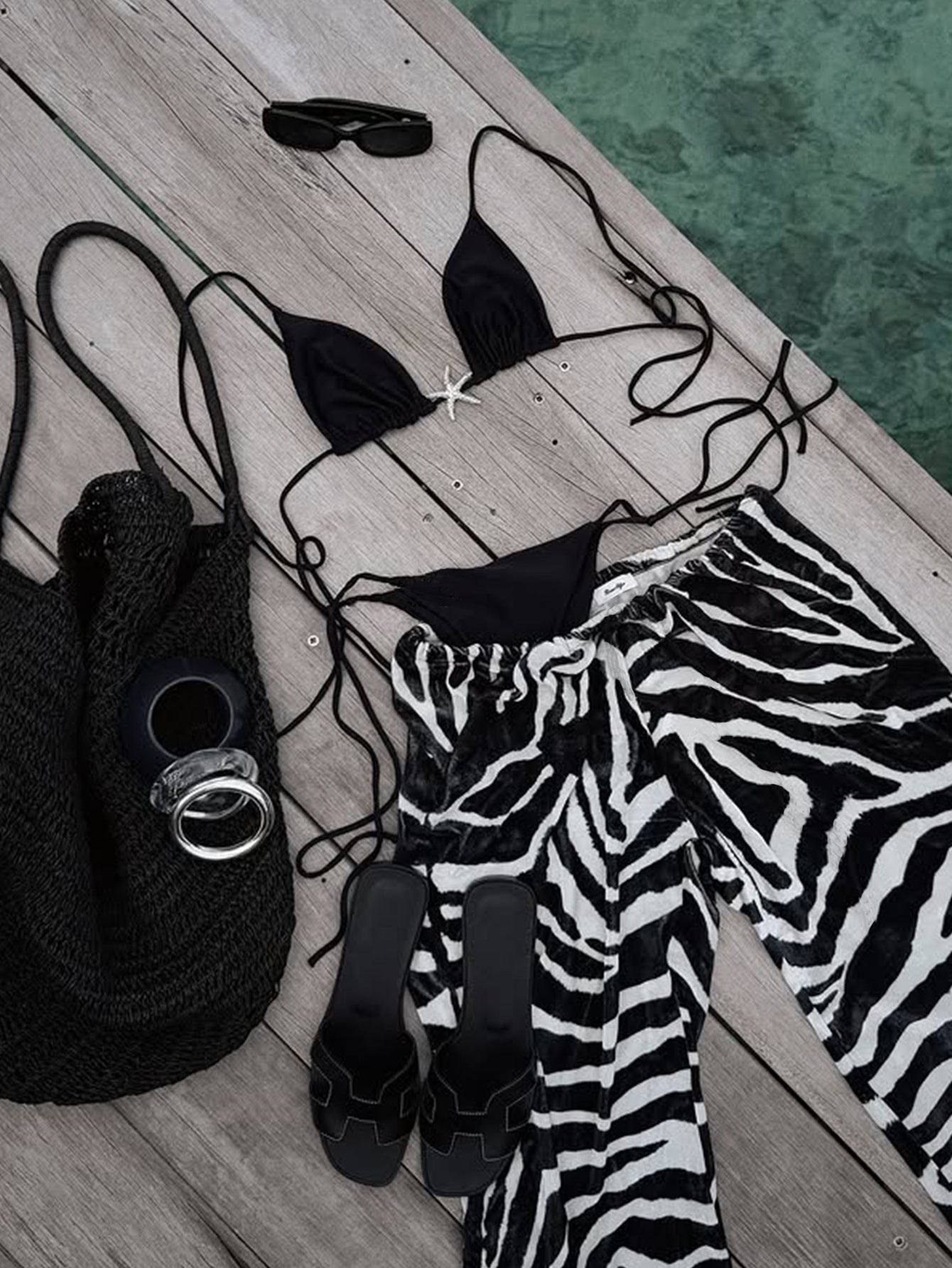 FREEDOMBEAUTY | 2025 new hot-selling zebra pattern mesh trousers three-piece bikini swimsuit female bikini sexy