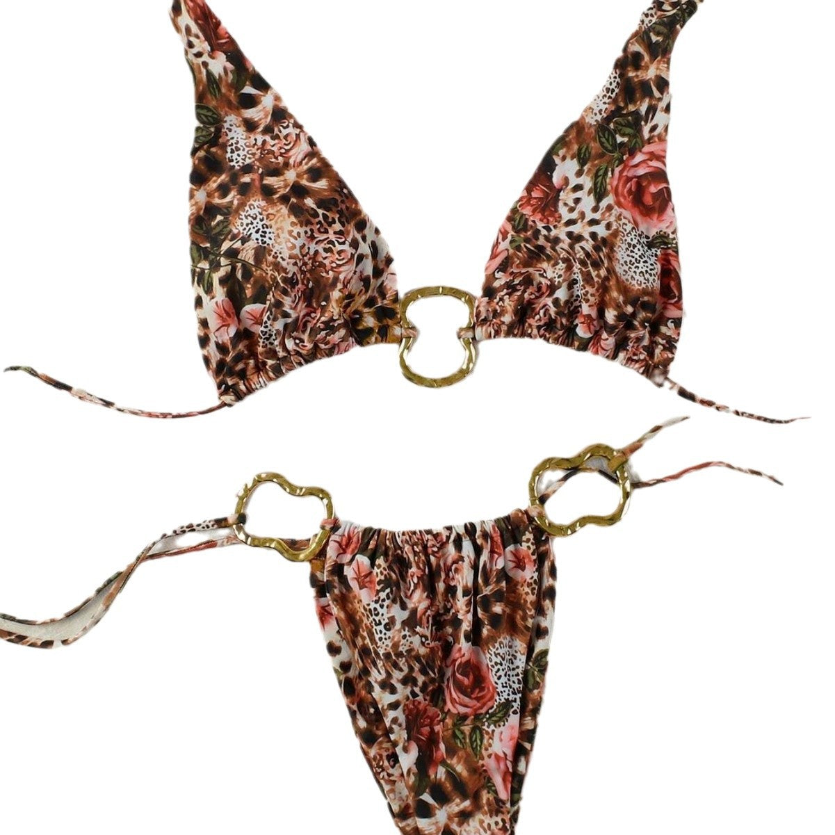 FREEDOMBEAUTY | 2025 New Sexy Bikini Suit Lace-up Solid Color Printing Low Waist Fashion Women's Neck Spot