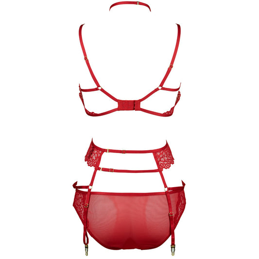 Freedombeauty | FQ2770M205 Valentine's Day red lace steel rim double-layer bra neck garter belt low-rise briefs set