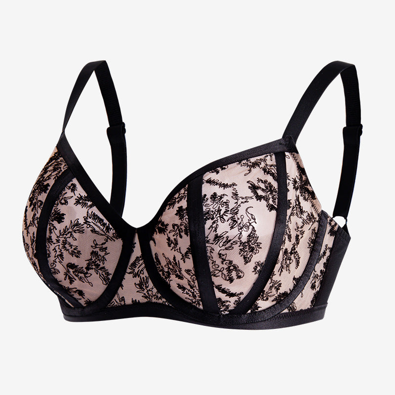 Freedombeauty | European and American large-size underwear women's big breasts show small anti-sagging gathering mesh lace large cup fat MM bra