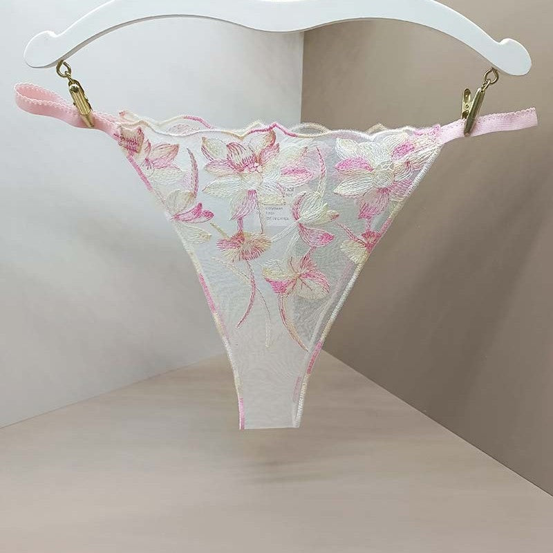 FREEDOMBEAUTY | Thong French Sexy Flower Transparent Ladies Lace Fixed Embroidered Panties Cross-Border Code Special Combination T-Pants