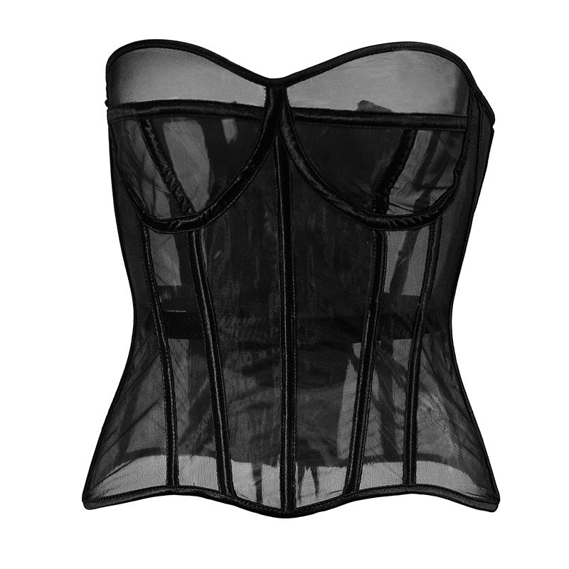 Freedombeauty |  Early Spring Perspective Mesh Thin Shape Corset Women's Sexy Underwear Outer Tie T1077