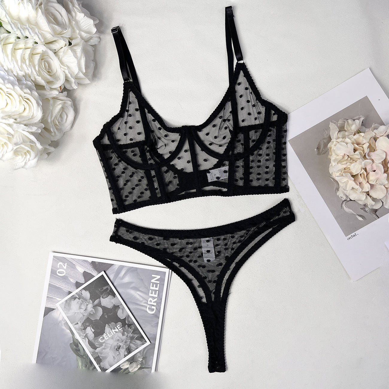 freedombeauty|Hot-selling lingerie sexy perspective fishbone 2-piece kit