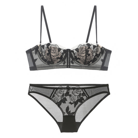 FREEDOMBEAUTY | French sexy rose half cup underwear rabbit ears breathable small chest lace thin women's suit bra