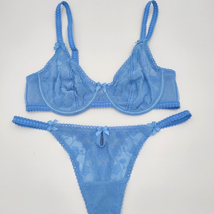 Freedombeauty | Sexy lingerie hollow lace ultra-thin breathable big chest small French bra set