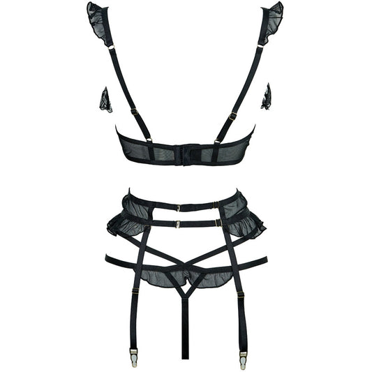 FREEDOMBEAUTY | FQ2863T221M212 Women's French Underwear 1/4 Cup Embroidered Lace Underwear Lift Up Breast Pure Black