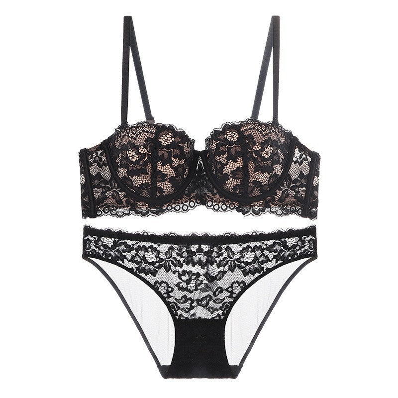FREEDOMBEAUTY | French underwear sexy half cup non-slip lace underwear strapless push upbreasts show big collection breast bra set