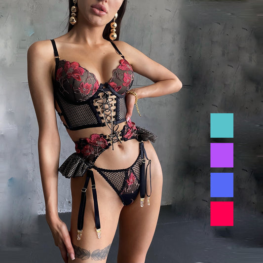 freedombeauty|Russian new multi-color embroidery sexy high-quality erotic women's underwear lace bra panty set