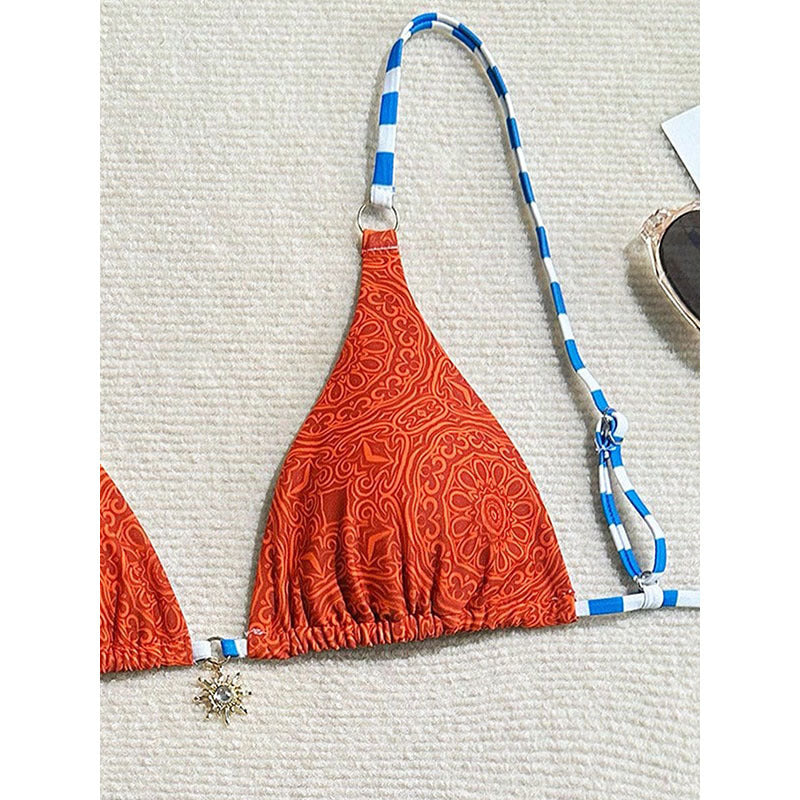 FREEDOMBEAUTY | 2025 new European and American color matching split swimsuit women's sexy lace-up bikini beach hot spring swimsuit