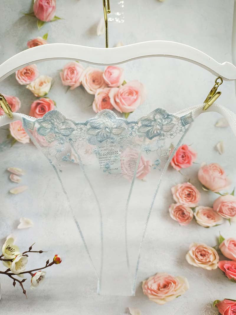 FREEDOMBEAUTY | Embroidery sexy flower women's perspective lace seduction lingerie panties thong cross-border combination