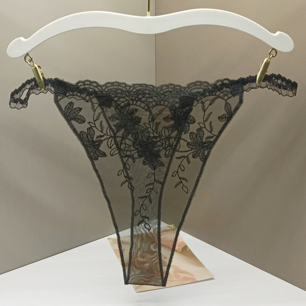 FREEDOMBEAUTY | New pattern embroidery three-color mesh color matching sexy perspective light women's crotchless lace T-pants