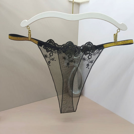 FREEDOMBEAUTY | Embroidery sexy flower women's perspective lace seduction lingerie panties thong cross-border combination