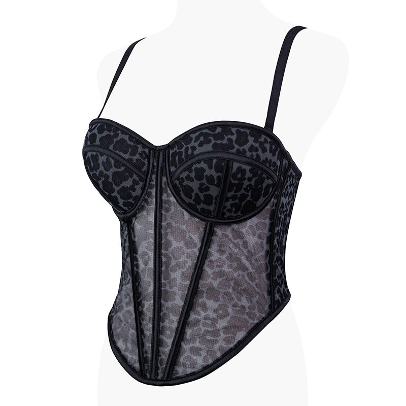 freedombeauty｜Sexy leopard print fish bone bra shaping small suspender bra women's pure desire bra DB1766