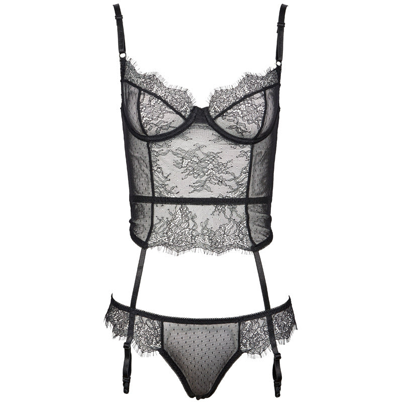 Freedombeauty | FQ2735 French lace see-through underwear with steel rim sexy inner sex bra garter briefs set