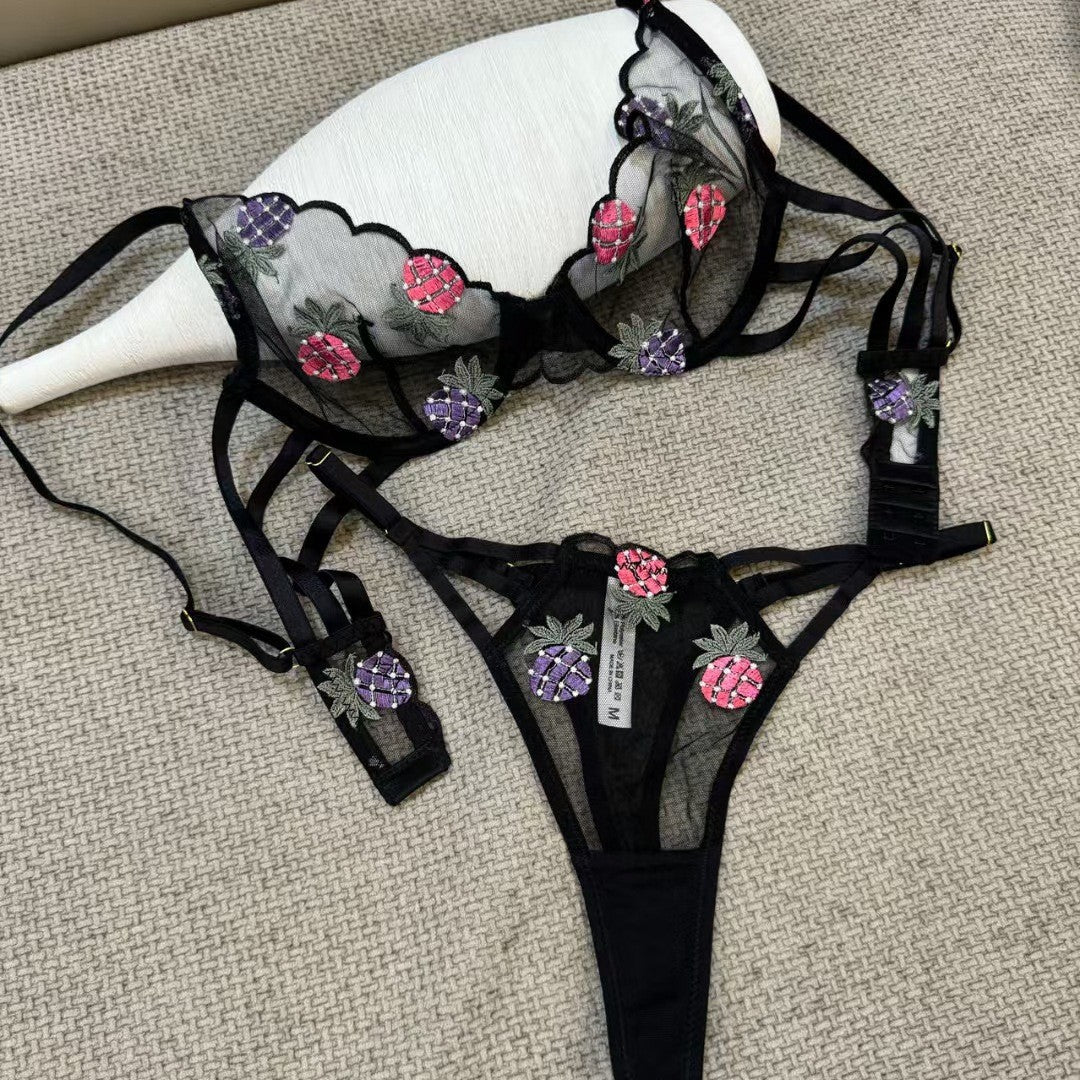 Freedombeauty | Sexy French Underwear Slim Embroidered Lace Bra Big Breasts Small Fruit Embroidered Girl Bra Set